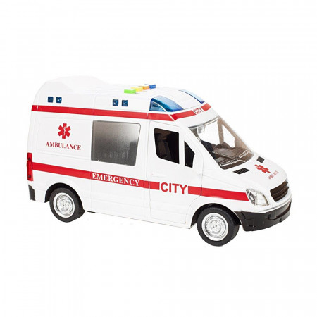 Ambulanta cu sunet si lumini, scara 1:16, 24 x 9 x 7 cm