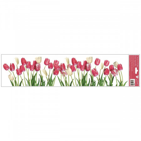 Autocolant static pentru geam - camp cu lalele, 64 x 15 cm
