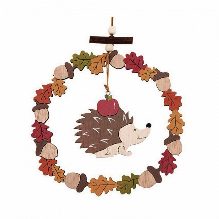 Coroana decorativa lemn pentru usa, model toamna - 16 cm