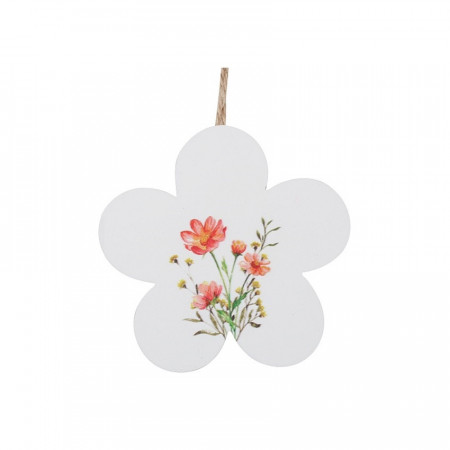 Floare din lemn cu desen floral, pentru agatat, 10 cm