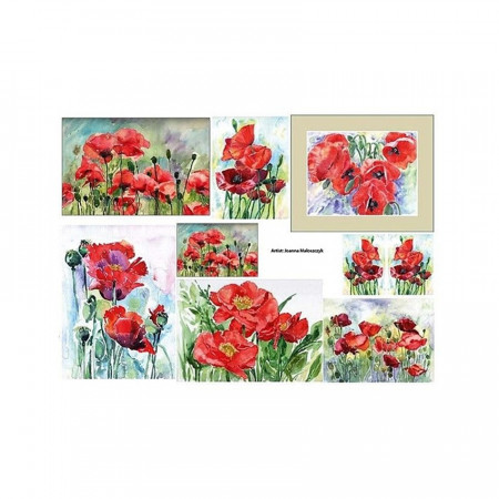 Hartie orez pentru decupaj 25-30 g/m2 A4 - camp cu flori de mac