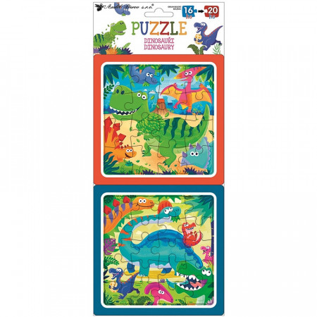 Puzzle cu 2 poze 16 si 20 piese - dinozauri, 15 x 15 cm