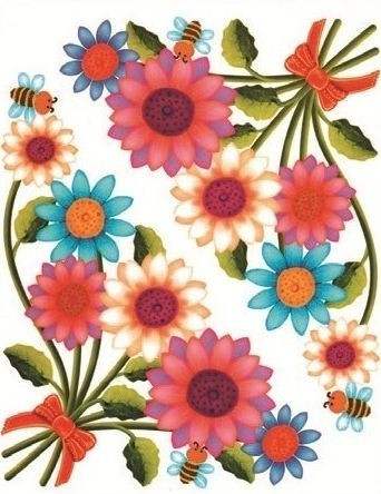 Set 2 stickere pentru geam - flori colorate, 33.5 x 26 cm