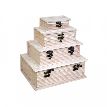 Set 4 cutii din lemn in forma de carte, 24 x 10 x 7 cm