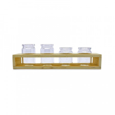 Set 4 eprubete in suport din lemn, diametru 3 cm