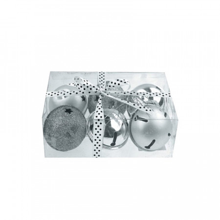 Set 6 clopotei/zurgalai de craciun in cutie cadou - argintii, 3 cm