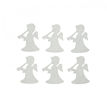 Set 6 figurine din fetru - ingeras alb cu trompeta, 6 cm
