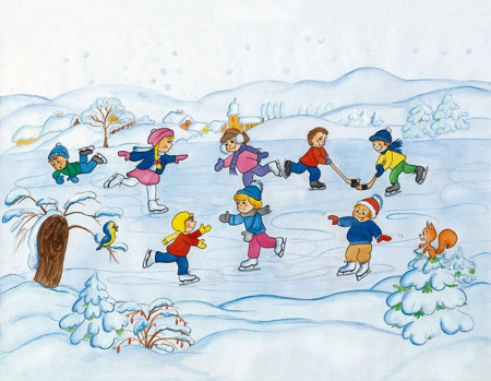 Sticker de iarna pentru geam - copii la patinaj pe gheata, 42 x 30 cm