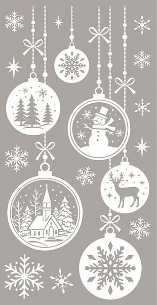 Sticker geam cu motive de craciun - globuri albe agatate, 18 x 40 cm