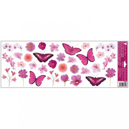Sticker geam, orizontal - fluturi roz, 60 x 22.5 cm
