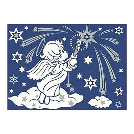 Sticker pentru geam cu motive de iarna, ingeras cu lumanare, 27 x 20 cm