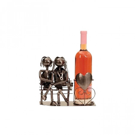 Suport exclusivist din metal pentru butelie vin - Cuplu pe banca, 22 cm