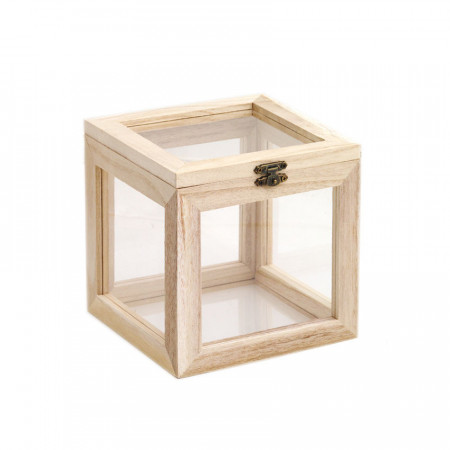 Terariu cubic din lemn cu laturi din plastic transparent, 15 x 15 x 15 cm