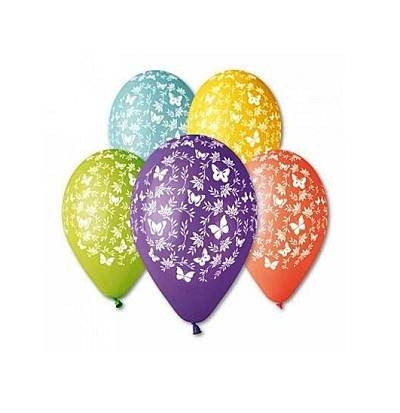 Baloane colorate Gemar - 30 cm, culori mixte, model fluturi, set 100 buc.