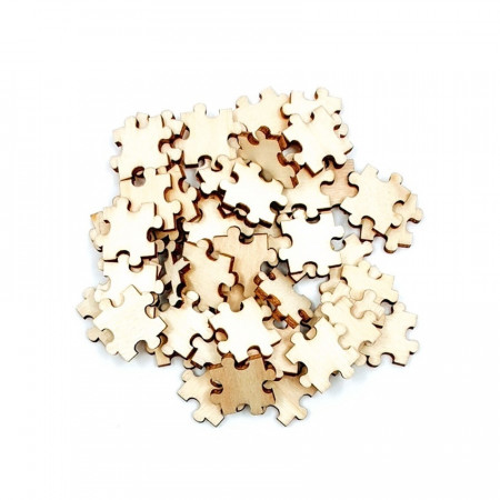 Set 50 de elemente puzzle din lemn - 2 x 2 cm, grosime 3 mm