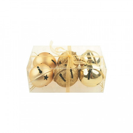 Set 6 clopotei/zurgalai de craciun in cutie cadou - aurii, 3 cm