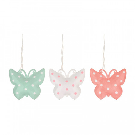 Set 6 fluturi din metal cu zornaitor, pentru agatat - culori pastelate cu buline, 5 cm