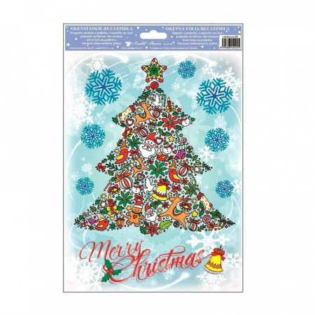 Sticker geam pentru iarna - brad craciun Merry Christmas, 30 x 42 cm