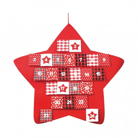 Calendar Advent in forma de stea din fetru, rosu - 70 cm