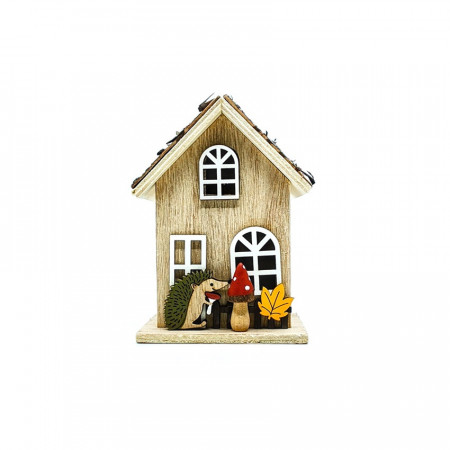 Casuta decorativa din lemn cu arici, 9 x 7 x 12,5 cm