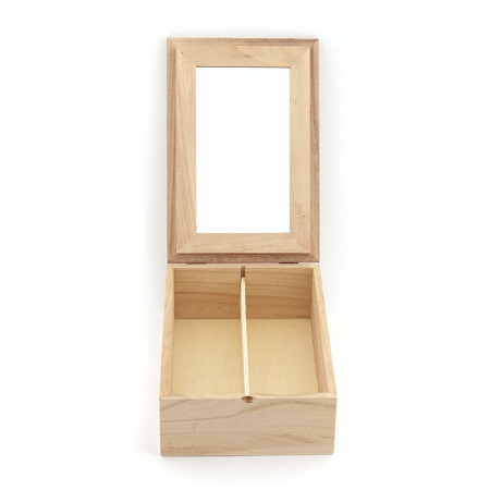Cutie din lemn pentru poza 18.4 x 11.3 cm, cu oglinda interioara si separator, 15 x 22 x 6.5 cm