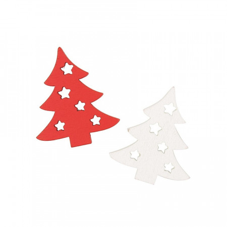 Set 16 brazi gravati din lemn vopsit - alb si rosu, 4.5 cm