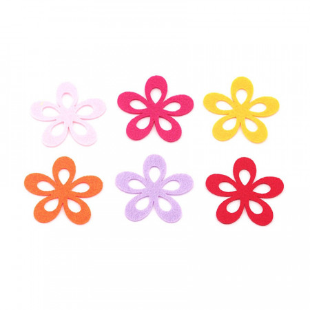 Set 6 figurine din fetru - flori colorate cu 5 petale, 6 cm