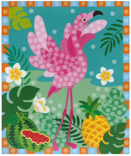 Set imagine mozaic cu patrate autoadezive - flamingo intre fructe, 17 x 30 cm