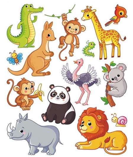 Sticker geam – animale exotice cu leu, 14 buc., 30 x 42 cm