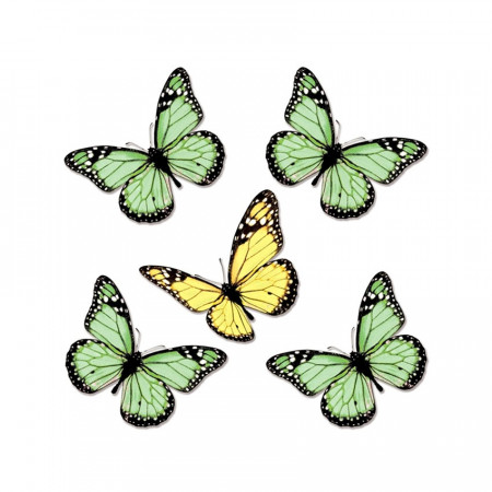 Sticker pentru geam cu fluturi verzi cu galben, 30 x 33.5 cm