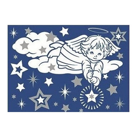 Sticker pentru geam cu motive de iarna, ingeras cu stea, 27 x 20 cm
