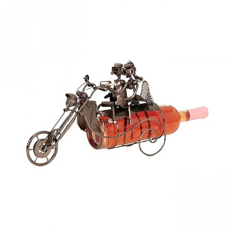 Suport exclusivist din metal pentru butelie vin - Cuplu motociclist, 23 cm