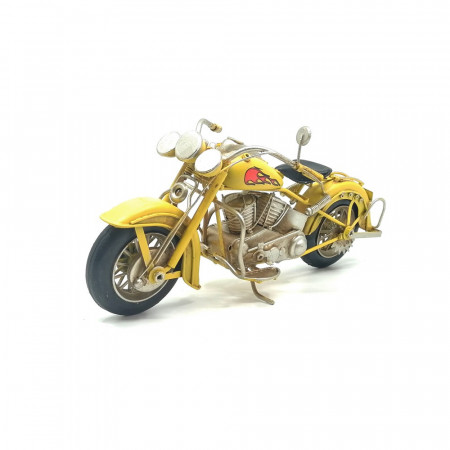 Macheta motocicleta retro, metal - Chopper galben, 28.5 x 10 x 15.5 cm