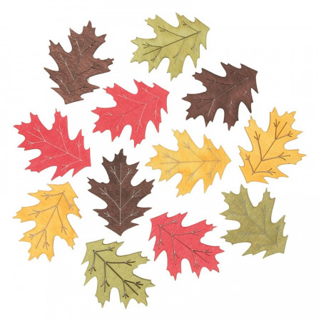 Set 12 frunze colorate din lemn, 4 cm