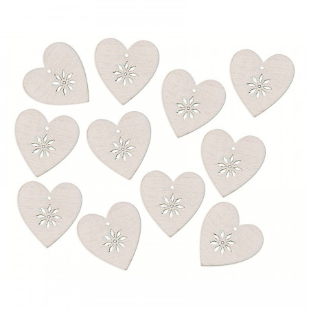 Set 12 inimioare albe cu motiv floral, autoadezive, 3 cm