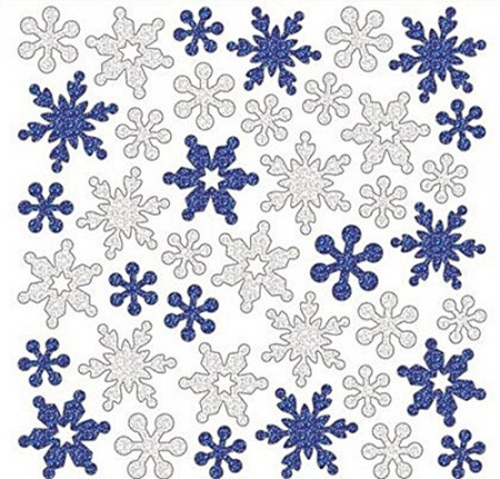 Set 41 stickere cu sclipici, motive de iarna - fulgi de zapada, 15 x 19 cm