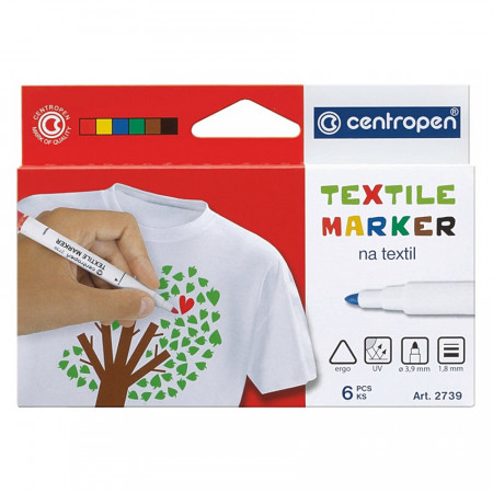 Set 6 markere pentru textile Centropen, varf 1.8 mm