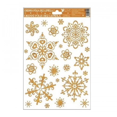 Sticker de iarna pentru geam - fulgi aurii, 27 x 20 cm