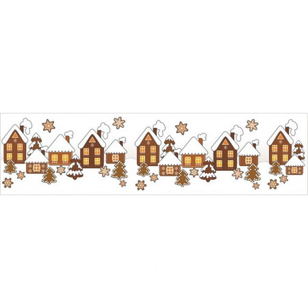 Sticker pentru geam de iarna, orizontal - casute de turta dulce, 64 x 15 cm