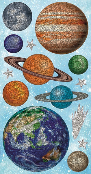 Autocolant perete cu planete holografice, 40 x 18 cm