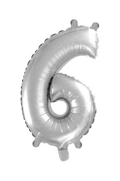Baloane folie 16" argintiu - cifra 6