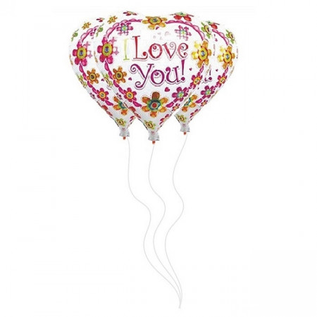 Baloane folie - I love you! cu floricele (51 cm)