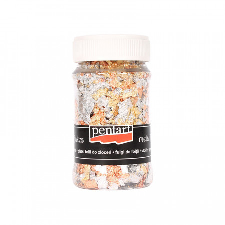 Fulgi de foita fumurie imitatie aur Pentart 1 g - aur, argintiu, bronz, M3