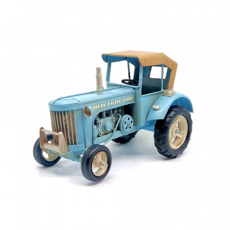 Macheta decorativa retro, metal - tractor albastru, 27.5 x 14.5 x 18.5 cm