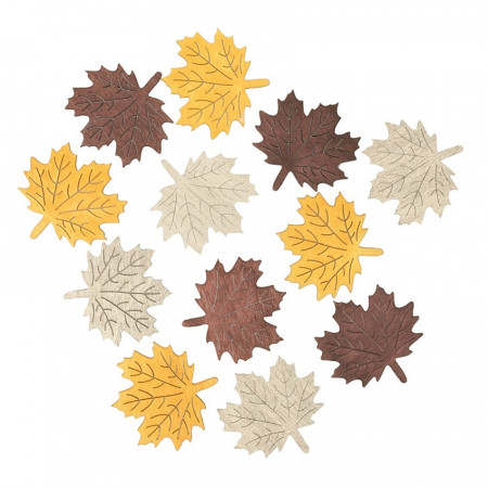 Set 12 frunze colorate din lemn, 4 cm