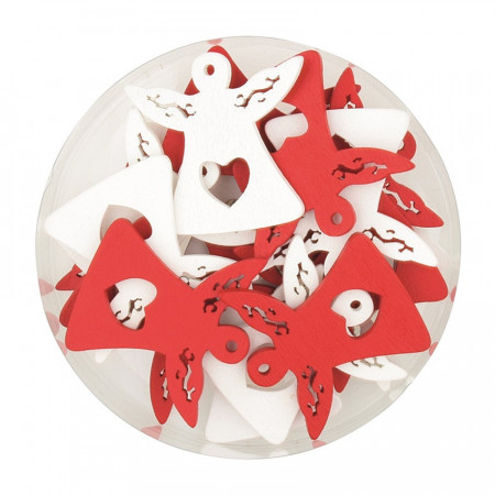 Set 16 ingerasi din lemn, cu adeziv - rosu cu alb, 4.5 cm