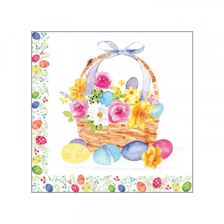 Set 20 servetele din hartie de Pasti -cosulet cu flori si oua, 33 x 33 cm