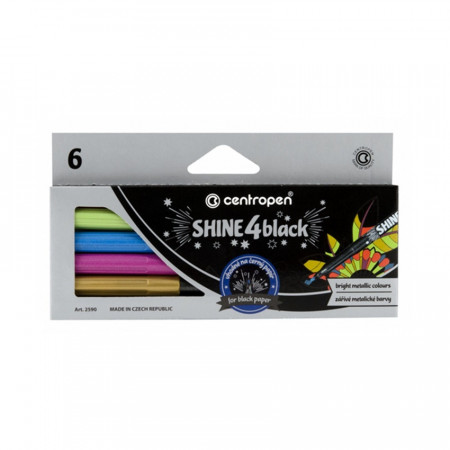 Set 6 markere metalice cu cerneluri saturate Shine 4 Black, CENTROPEN