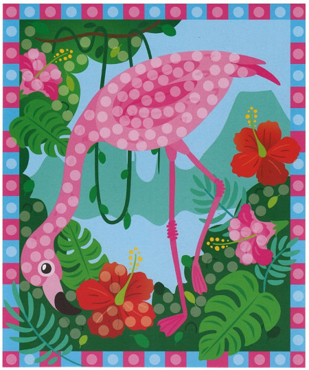 Set imagine mozaic cu patrate autoadezive - flamingo intre flori, 17 x 30 cm