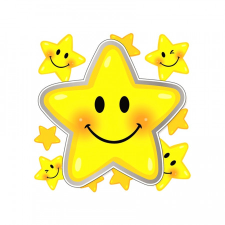 Sticker 3D cu lumina LED activabila la sunet - steluta smiley, 18 cm